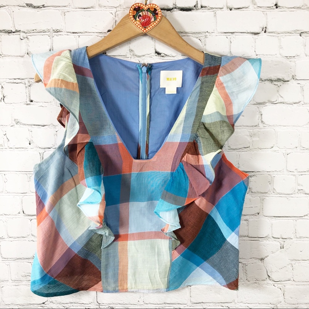 Anthropologie Maeve Madras Ruffle Top
